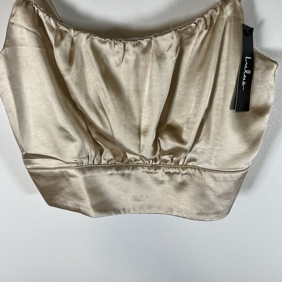 Lulu’s NWT Beige‎ Satin Tie-Strap Cropped Tank Top Size M Zip Up Back - Picture 3 of 8